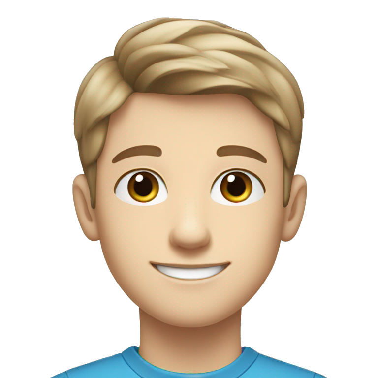 confident happy clean shaven pale teen boy with short light brown hair blue eyes portrait emoji