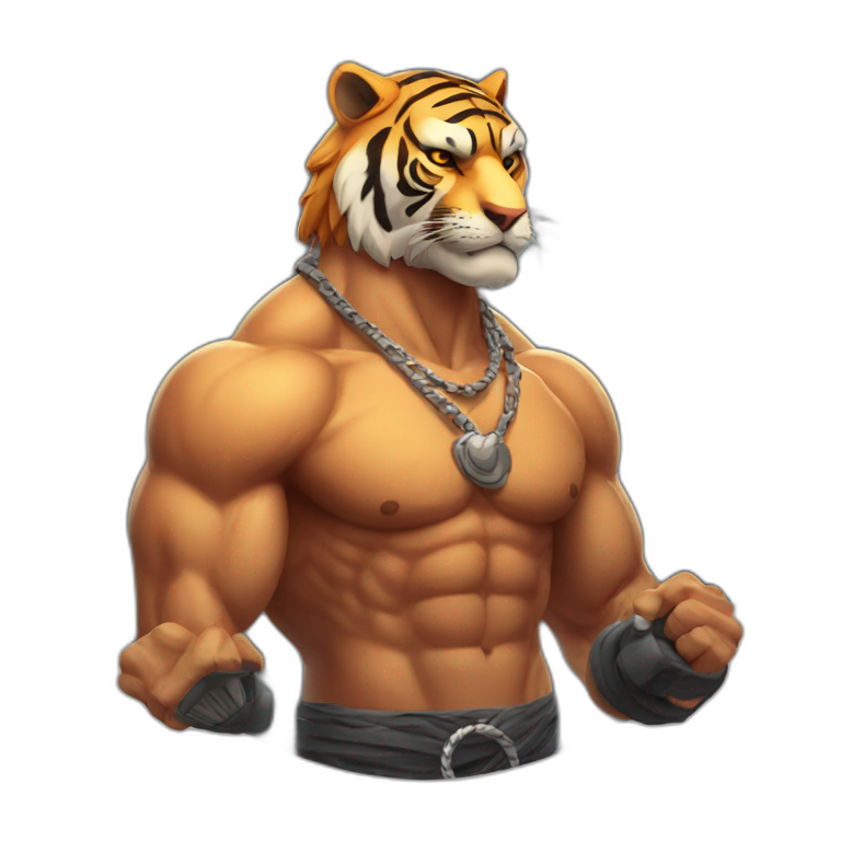 Muscular tiger fighter with a necklace  emoji