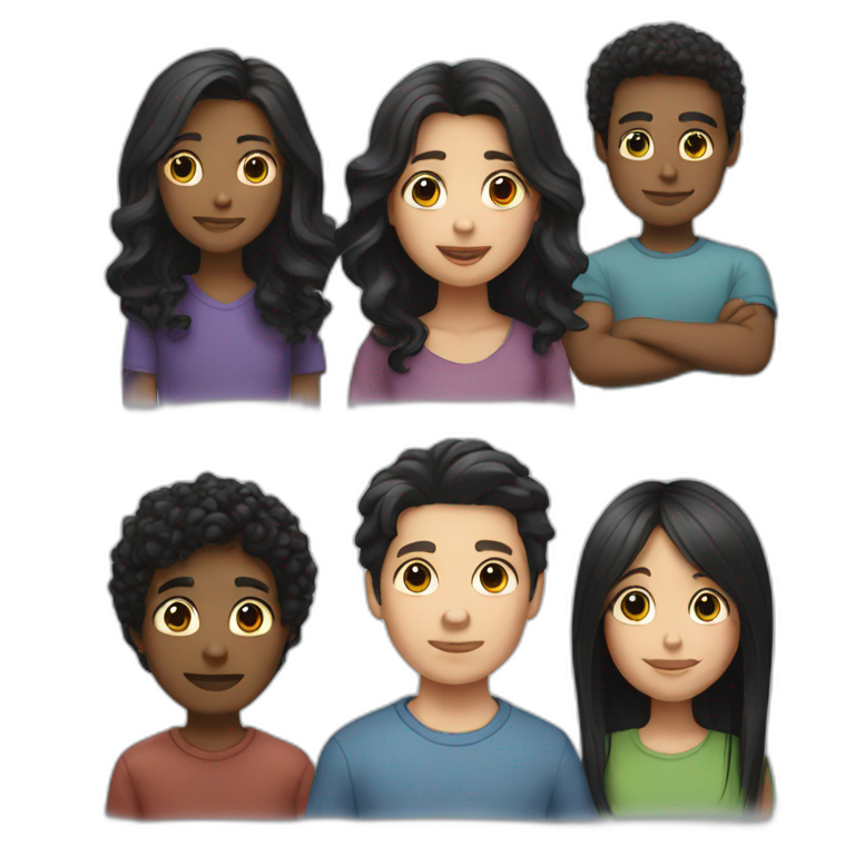 family; a black hair white boy, a long hair boy emoji
