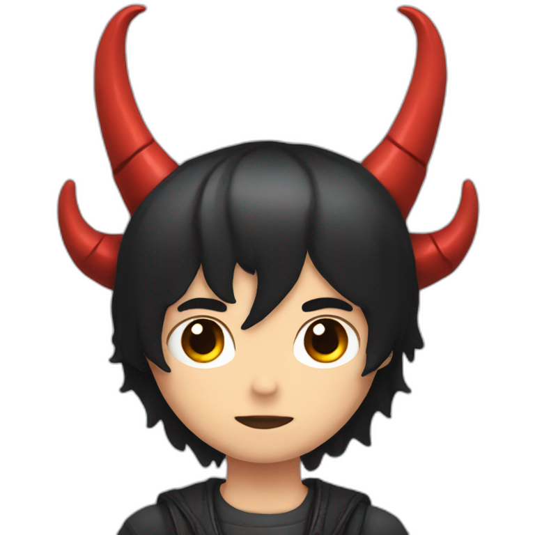 Boy with demon horns, black hair and clack eyes cute emoji