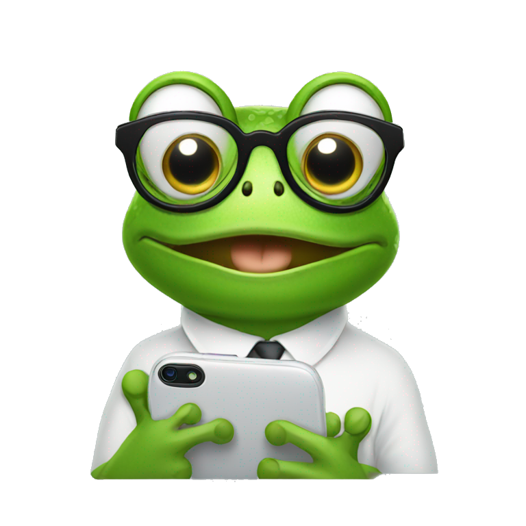 Frog with glasses using phone emoji