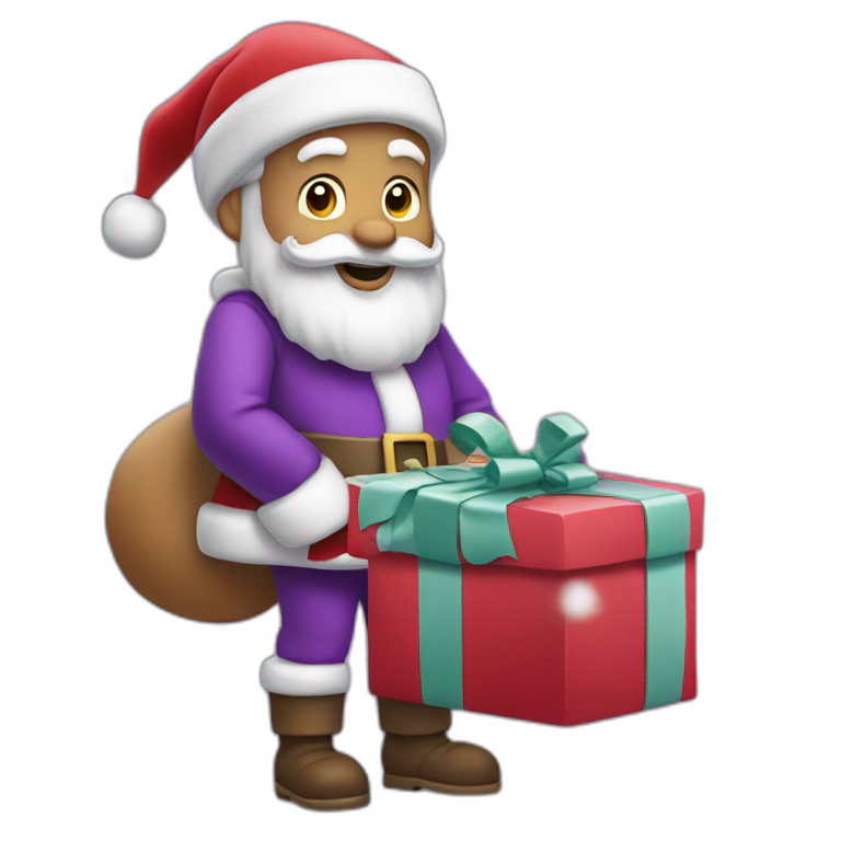 Santa Claus dressed in purple delivering presents emoji