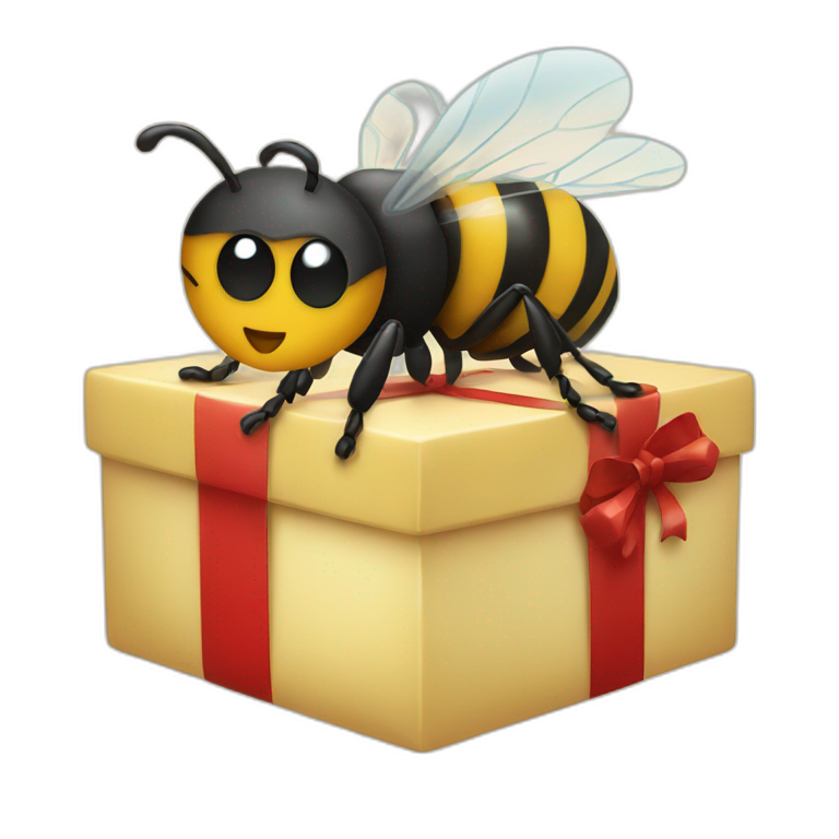 a bee with a christmas gift on his hands emoji