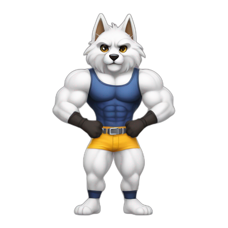 Muscled furry posing in casual latex clothing fashion emoji
