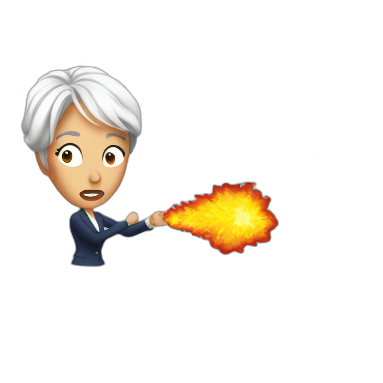 Christine Lagarde spitting fire emoji