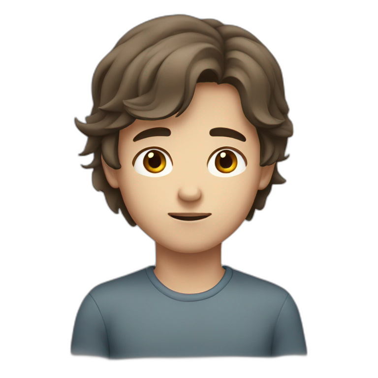 boy with long brown hair and lazy grey eyes (a bit closed) emoji