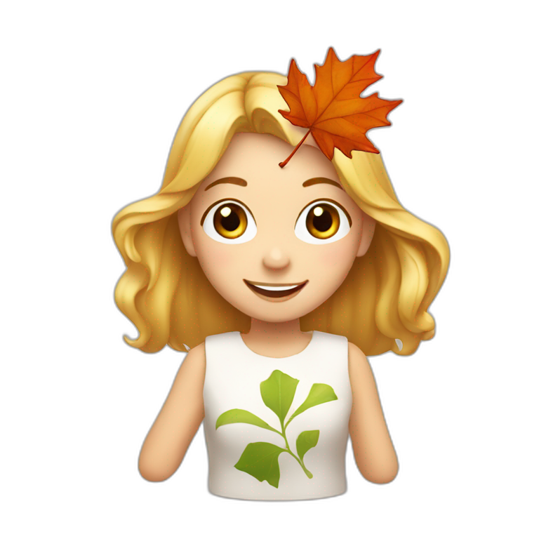 мa happy girl with a maple leaf emoji