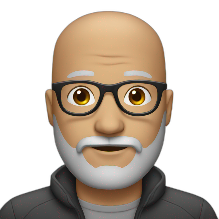 a bald man with a black and grey beard and black glasses emoji