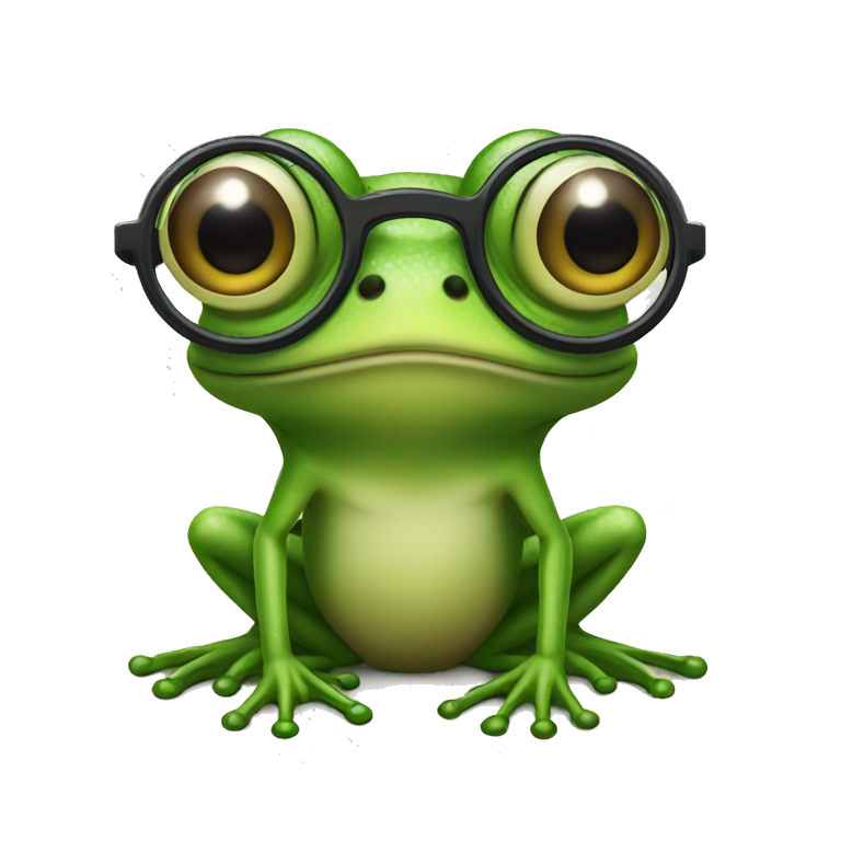 Frog with glasses catching a fly emoji