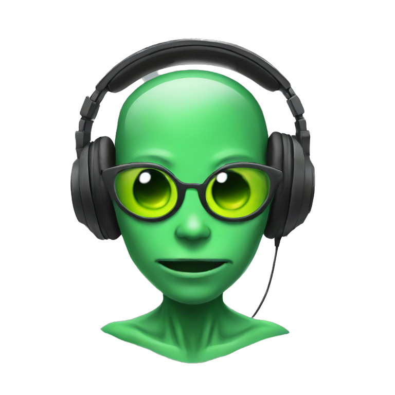 alien streamer with headphones, with green skin emoji