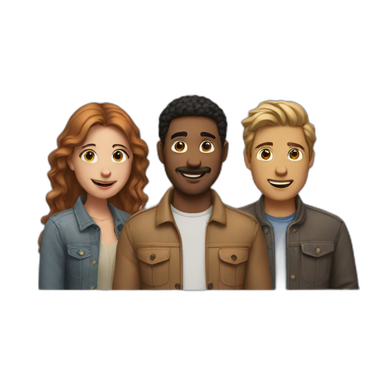 three friends, one girl and two guys emoji