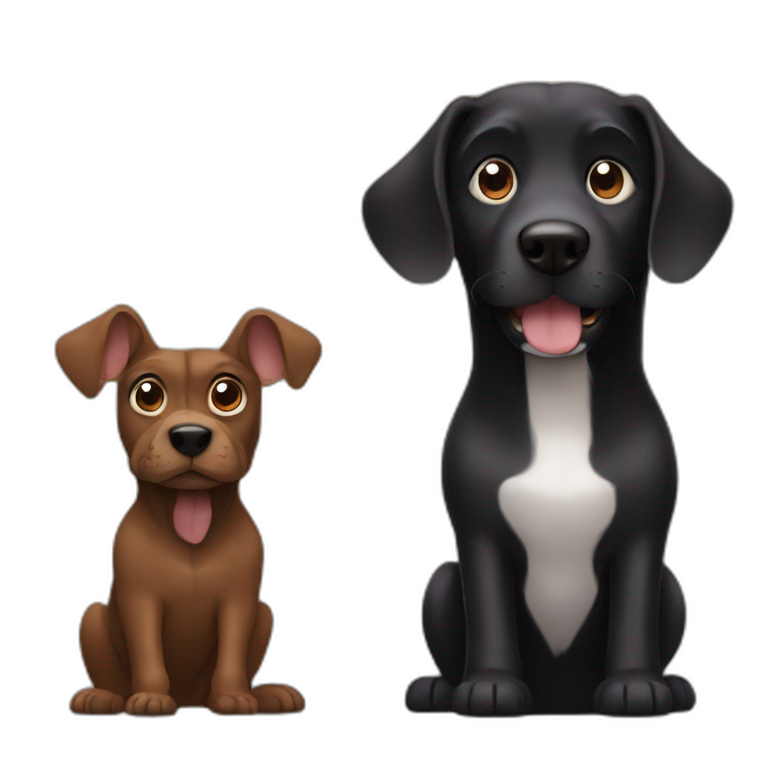 Big black dog and very small Brown dog with big ears emoji