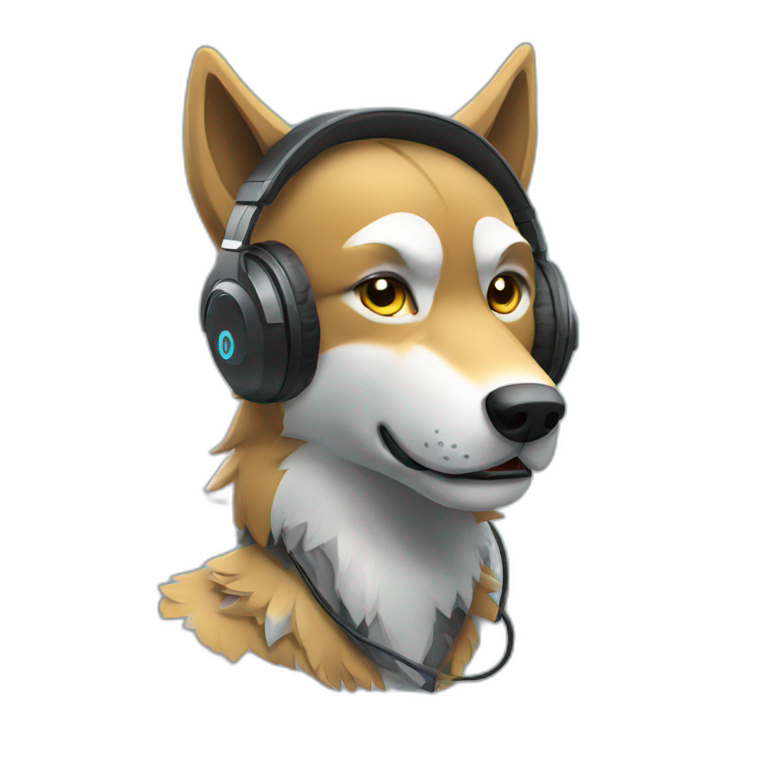 Wolf with Gaming headset emoji