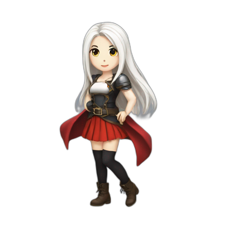 rpg-girl-with-long-straight white-hair-and-red-skirt and black tights like chibi emoji
