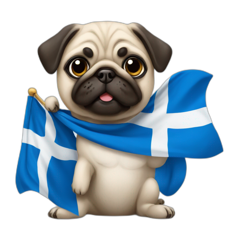pug holding a big finland flag emoji