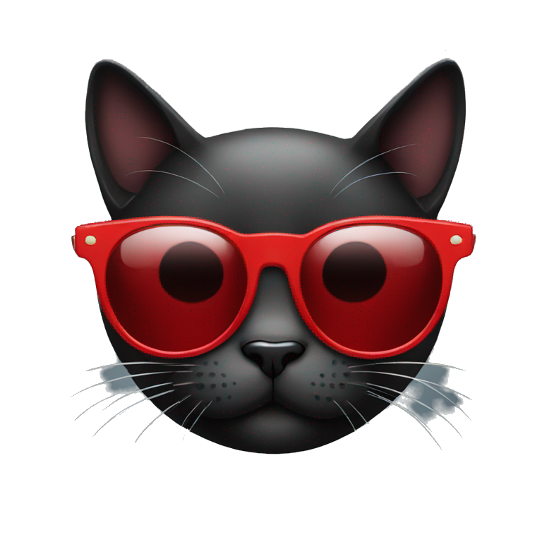 black cat wearing round red sunglasses emoji