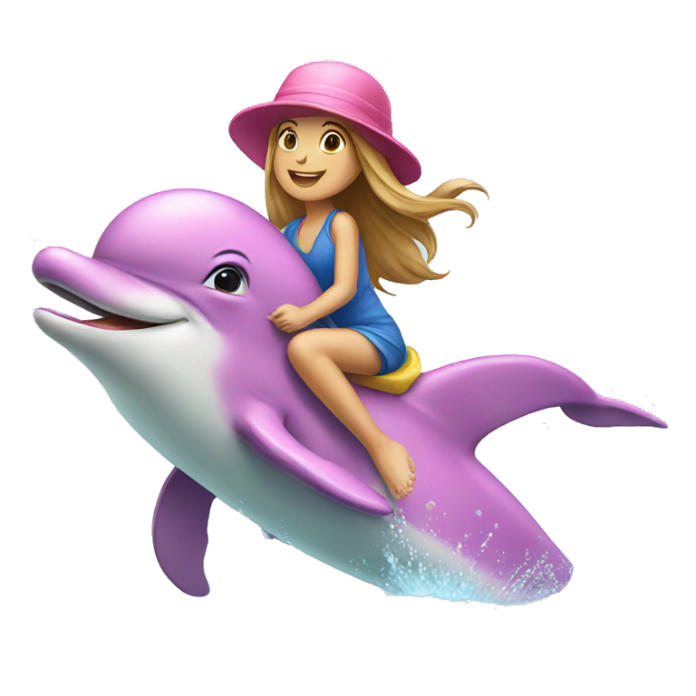 girl riding a dolphin, both wearing a pink hat emoji