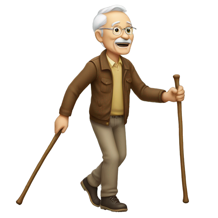 Old man winning with walking stick  emoji