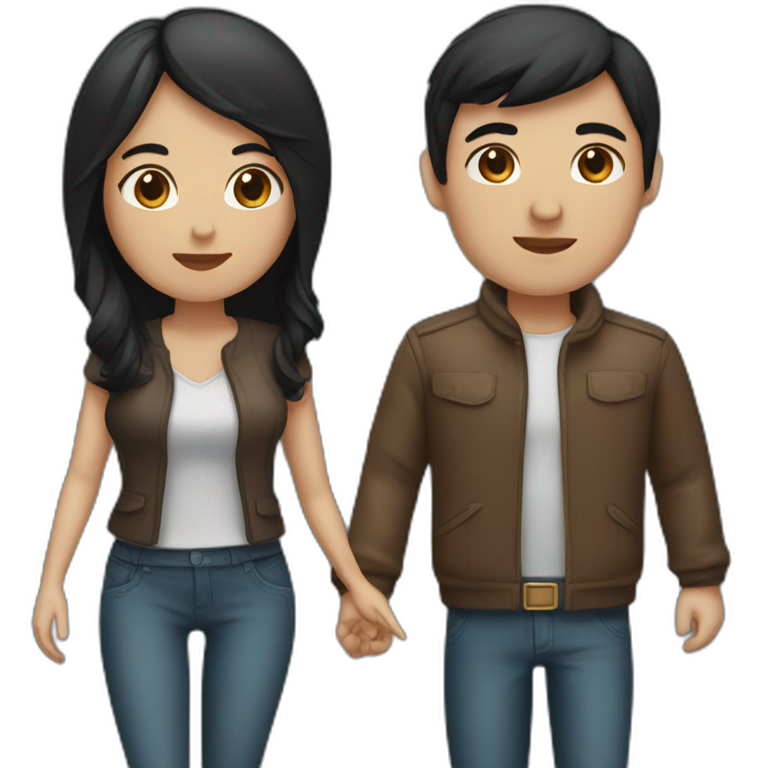 couple of woman with black hair and man with brown hair in love emoji