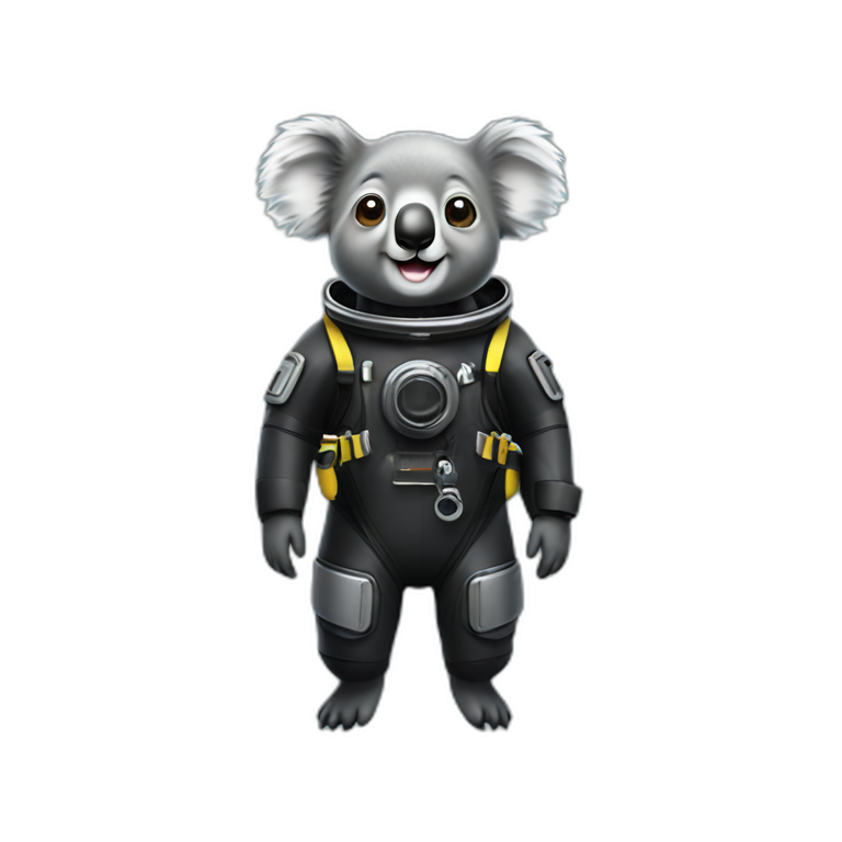 happy koala in black commercial diving suit emoji