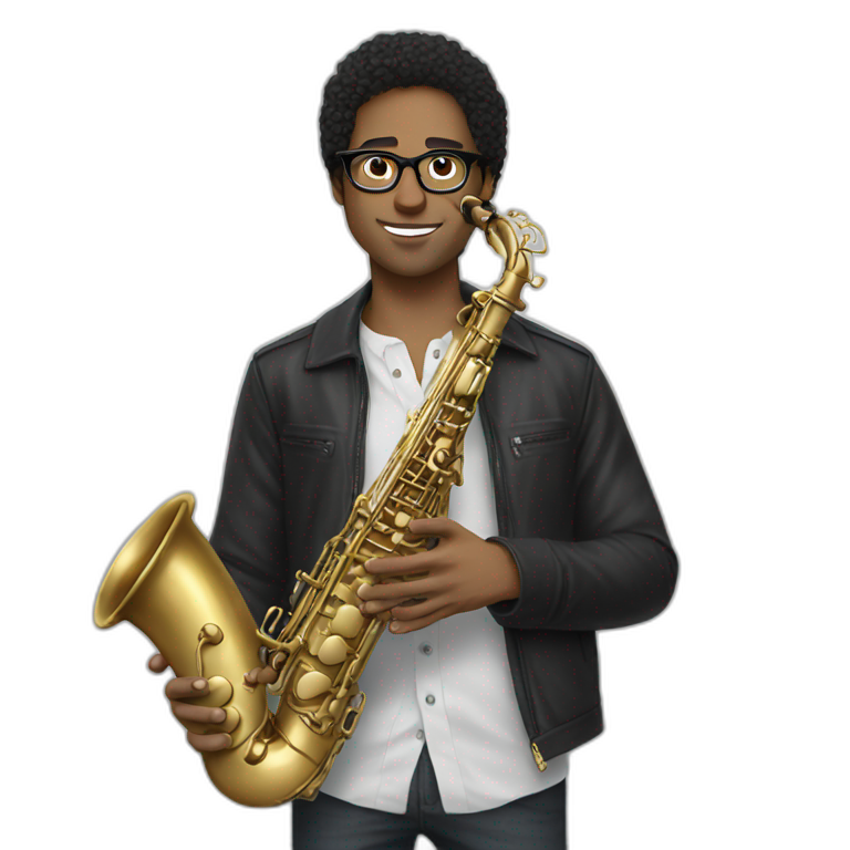 young white man  dark hair glasses saxophone emoji