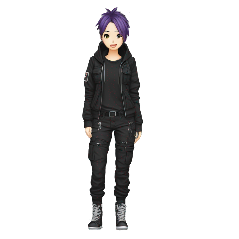 Edgy anime punk gothic tomboy with techwear cargo pants hoodie emoji