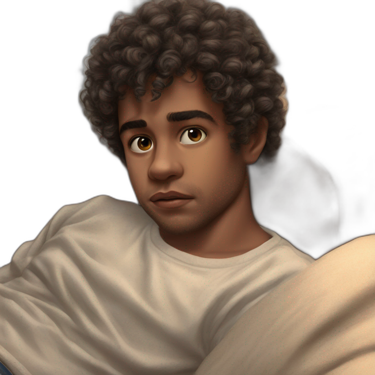 curly-haired boy with portrait emoji