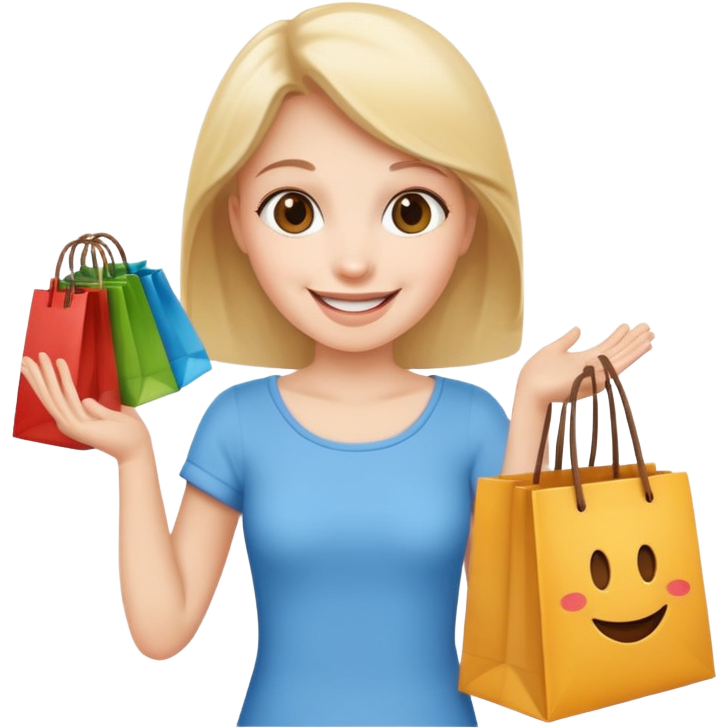 HAPPY EMOJI WITH SHOPPING BAGS IN EACH HAND Sticker