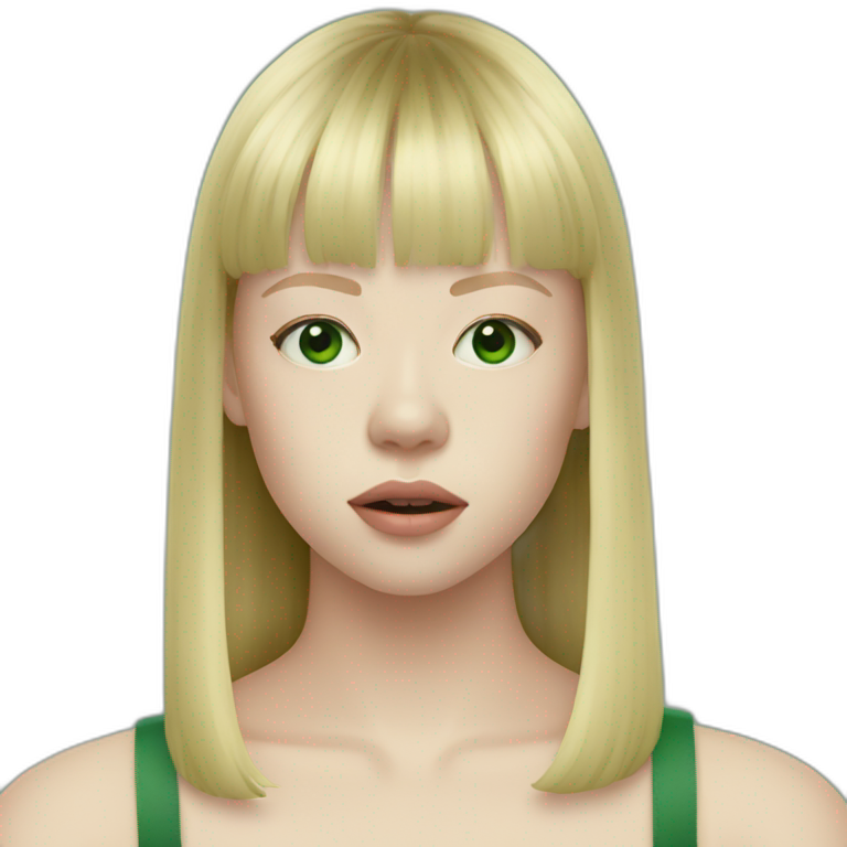 blonde Mia Goth with bangs green eyes emoji
