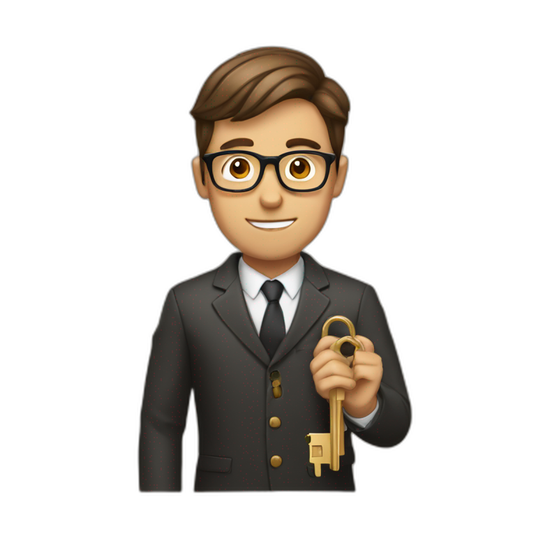 brown-short-haired classy man wearing glasses struggling to fit a key into a lock emoji