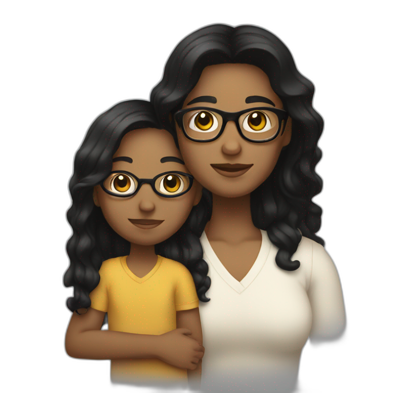 a person with glasses and black hair holding a child who has the hair dark blond emoji