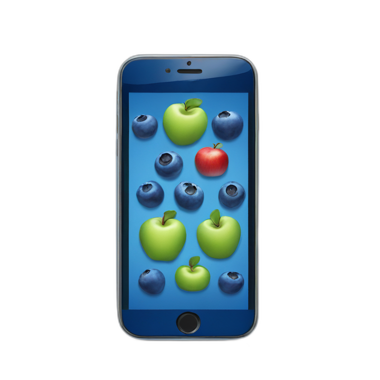 blueberry phone with apple on the screen emoji