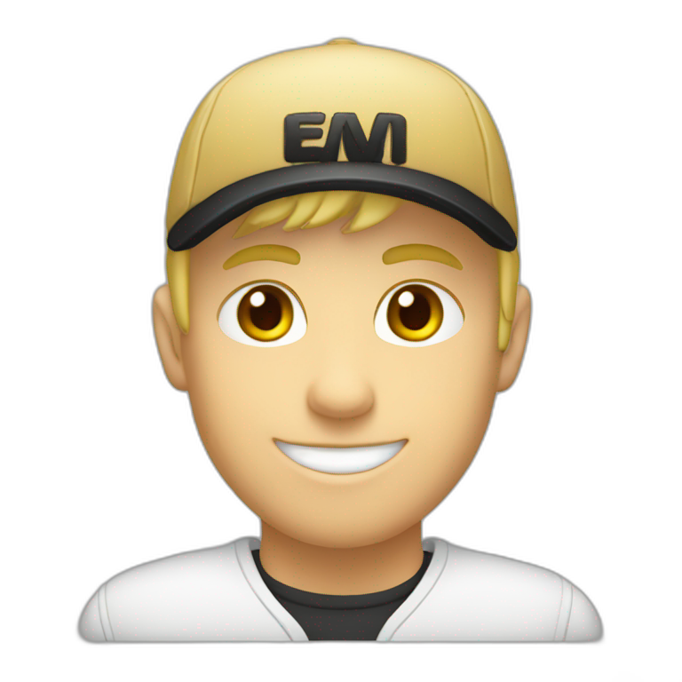 A blond guy with a black cap with “ratio.” Written on it emoji