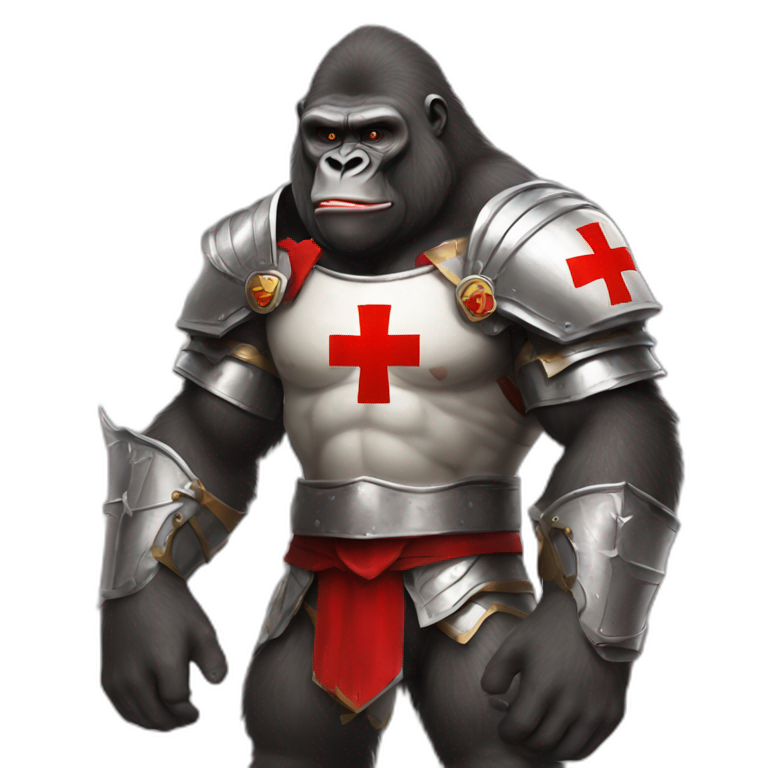 Buff Gorilla wearing a Knight Crusader armor with the holy red Cross emoji