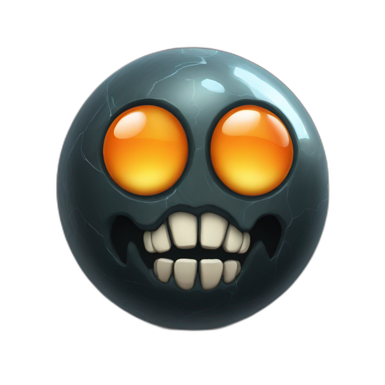 3d sphere with a cartoon saluting obsidian Skeleton Horse skin texture with orange eyes emoji