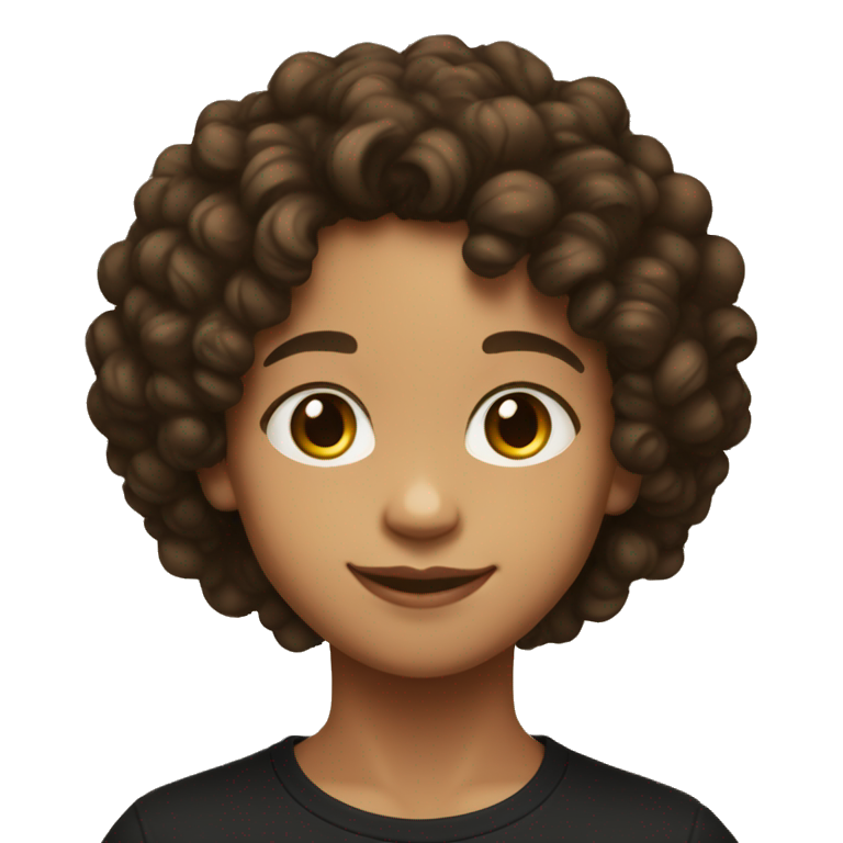 Lightskin pre teen smiling with short curly hair and black T-shirt on emoji