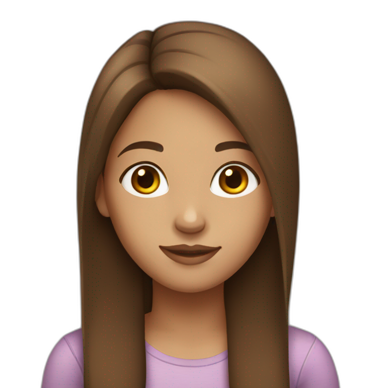 Girl with long, straight brown hair, brown eyes, light skin. emoji