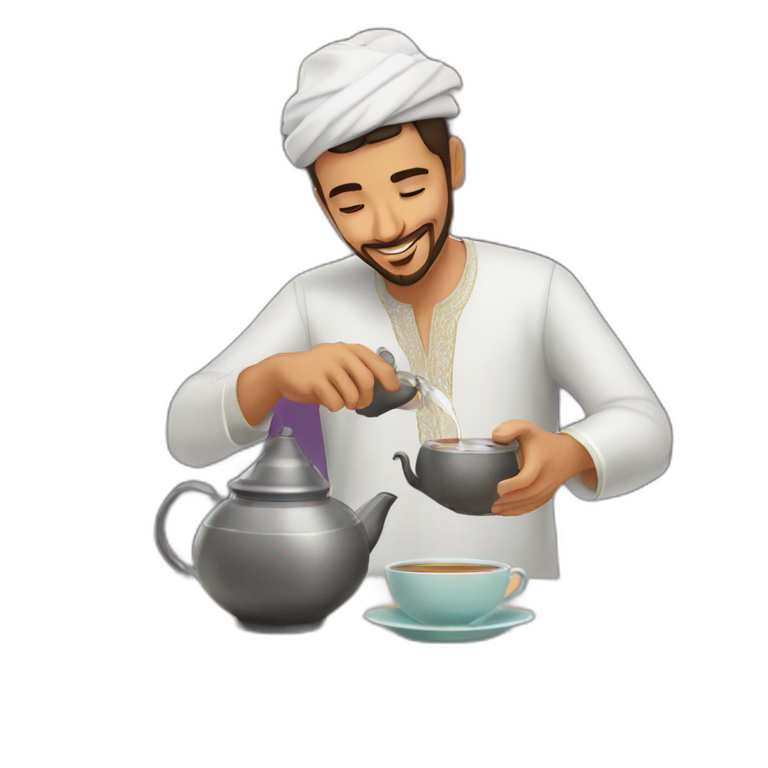 Moroccan guy wearing jellaba and pouring moroccan tea emoji
