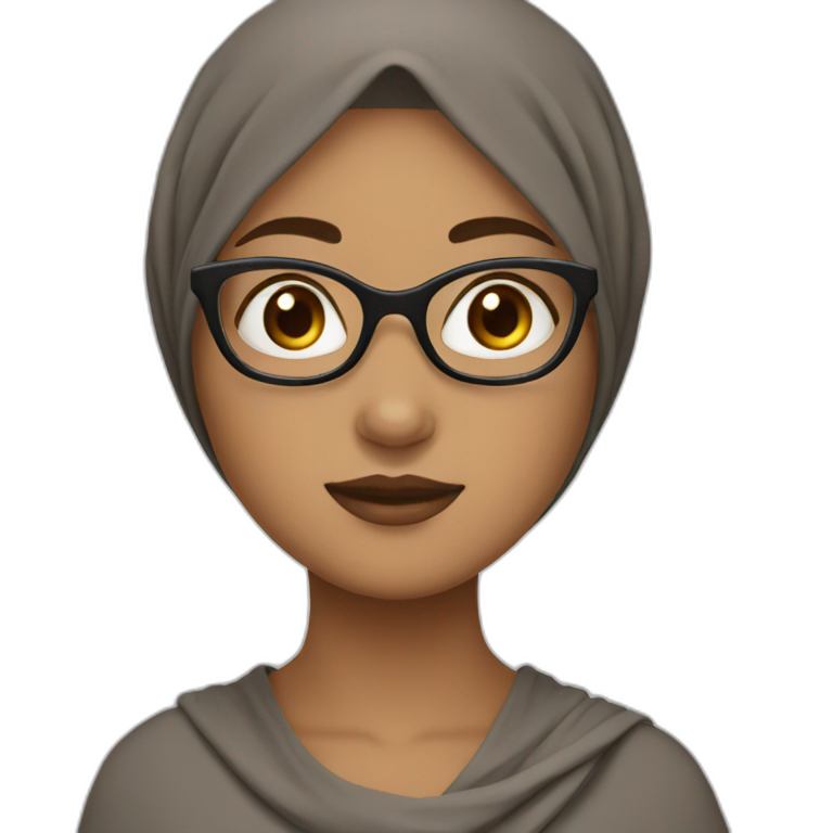 Girl wear hijab with brown skin and glasses and she wear a while dress  emoji