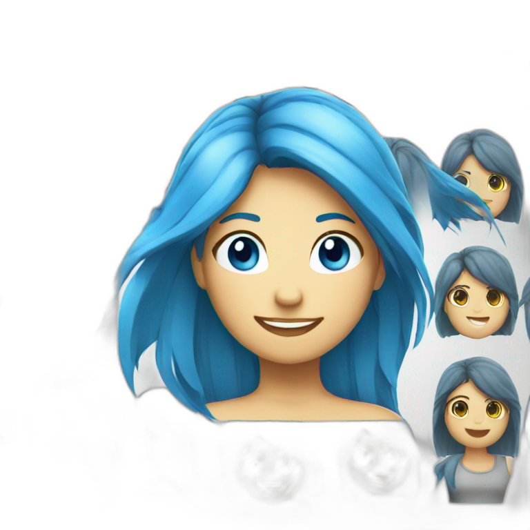 girl blue mullet face blue eye smile emoji