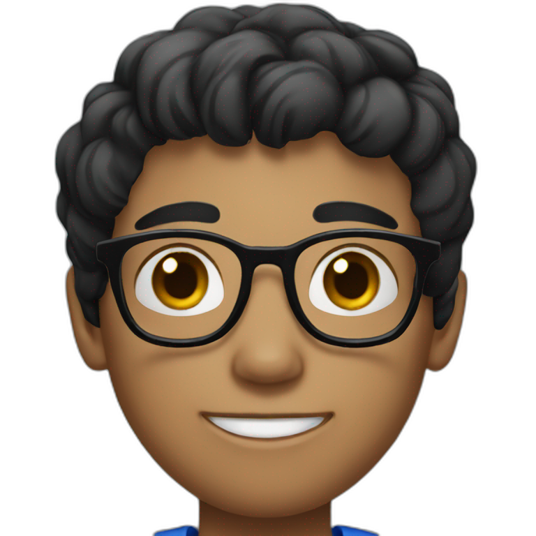 Boy with glasses and wearing blue short and black hair emoji