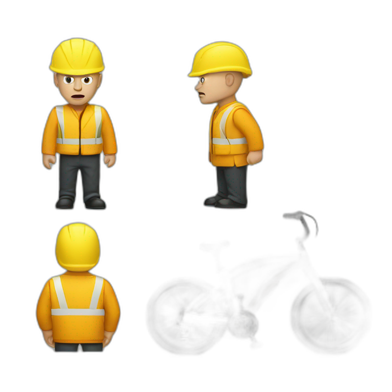 a white bald man angry with a yellow safety vest and a yellow bicycle helmet emoji