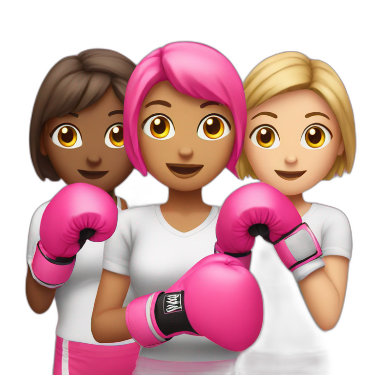three girls with boxing gloves in pink  emoji