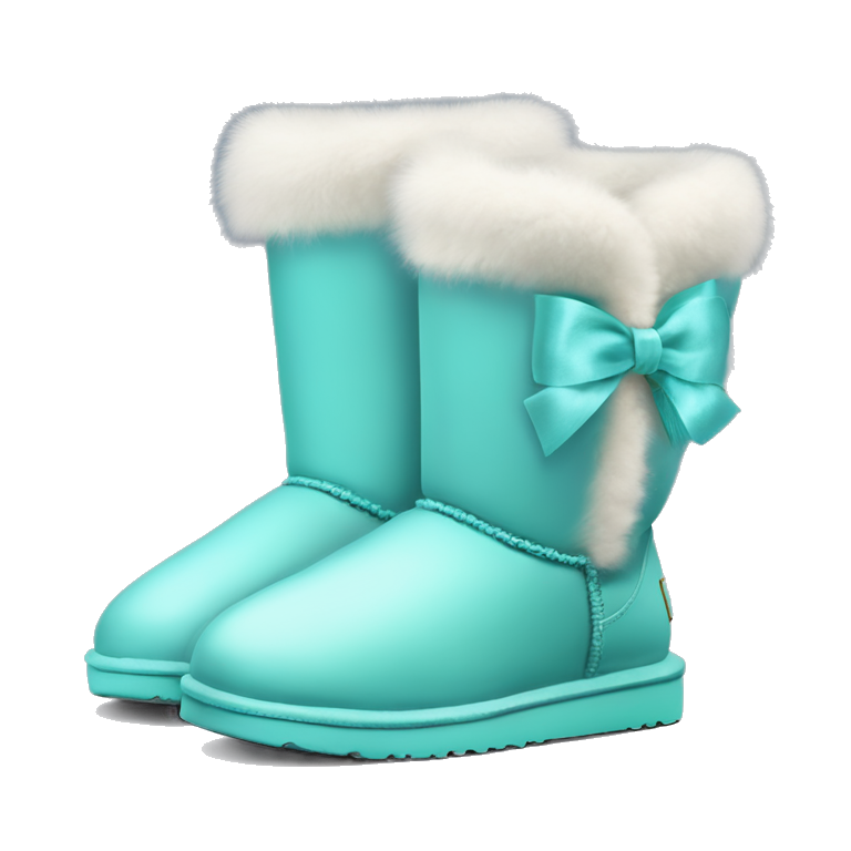 Realistic isolated tiffany blue Ugg fur boots with silk ribbon bow. emoji AI Emoji Generator