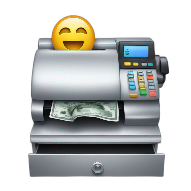 Cash register issuing an invoice emoji