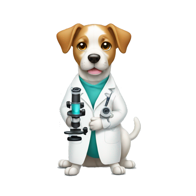 dog with a lab coat and a microscope emoji