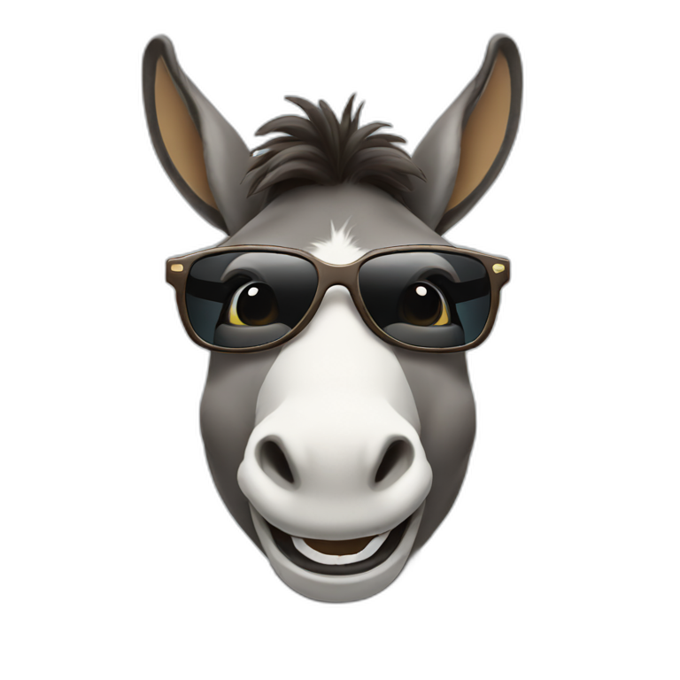 Donkey smiling showing teeth and wearing sunglasses emoji