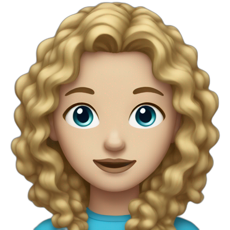 woman with dark blonde wavy hair and blue eyes and freckles emoji