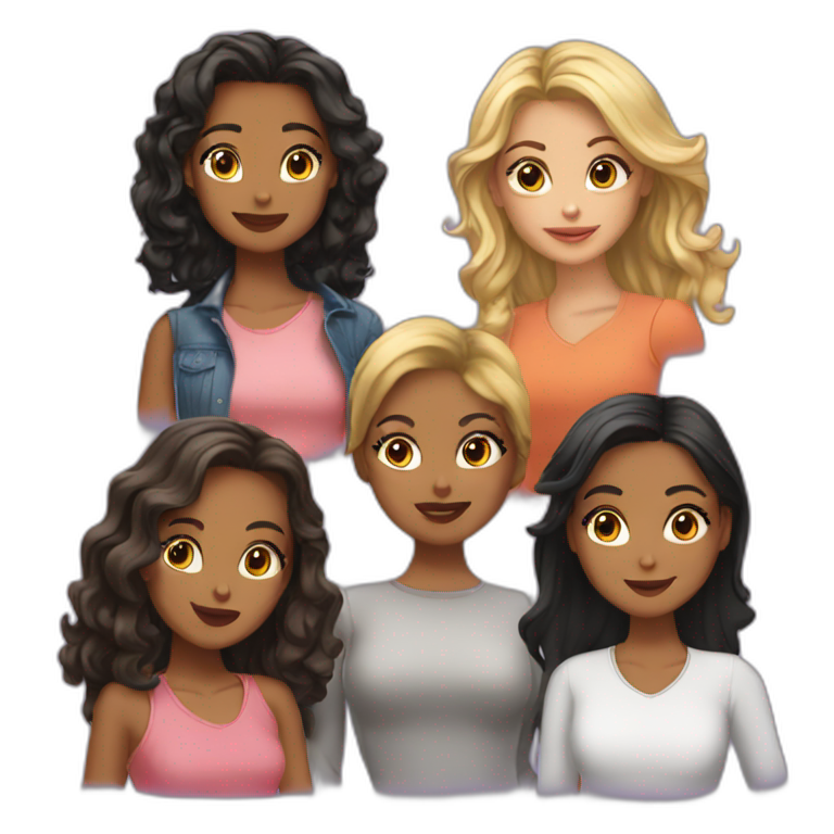Friends group of five beautiful girls emoji