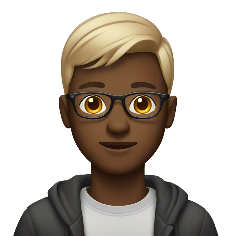 20-year-old boy, dark-skinned, wearing glasses, shaved hair with cell phone in hand  emoji